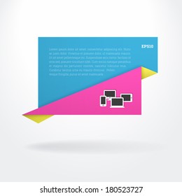 Abstract origami paper sheet design vector with cloud computing icons for speech bubble, web page banner, presentation - CMYK landscape version