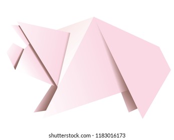 Abstract origami pig made of pink folded paper illustration.