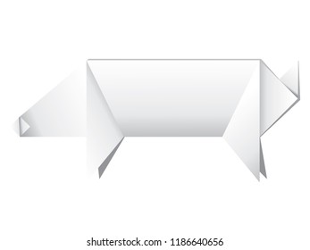 Abstract origami pig made of white folded paper illustration.