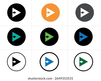 Abstract origami Play button logo in material design style. Application icon. Play button icon.  play arrow icons in various colors (black, white, orange, gray, teal, green, blue, dark teal, and dark 