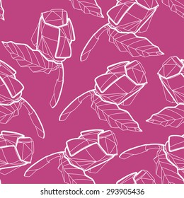 Abstract origami rose flower. Pattern with illustration. Origami abstract background and floral decor
