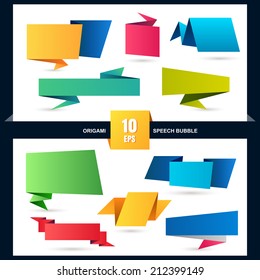 Abstract origami speech bubble set, vector background.