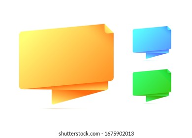 Abstract origami speech bubble in three different colors. Vector illustration.
