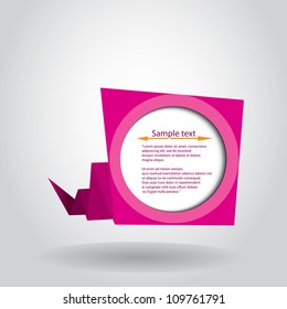 Abstract origami speech bubble. Vector pink abstract background.