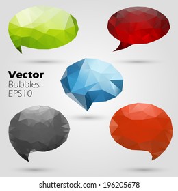 Abstract origami speech bubble vector background. 5 objects set. 