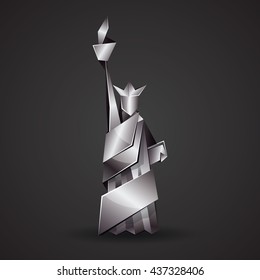 Abstract origami Statue of Liberty illustration. Vector metallic polygonal statue in New York. Metal origami Independence day background.