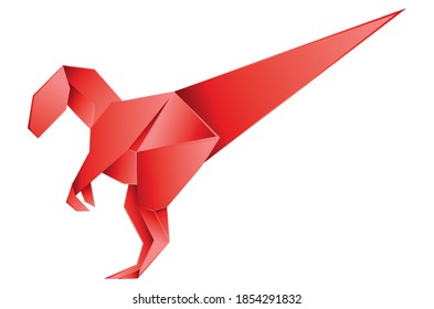 Resumen de velociraptor de origami, diseño de dinosaurio plegable de papel rojo.