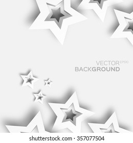 Abstract origami white paper stars background. 3d paper design elements.  Vector illustration eps10. Starry sky applique elements. Pop up template.