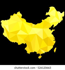 Abstract, original map of the people's Republic of China, in gold color. Vector illustration.