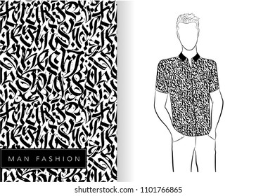 Abstract original seamless pattern for shir. Modern calligraphic design print t-shirts. Mock t-shirts. Vector illustration

