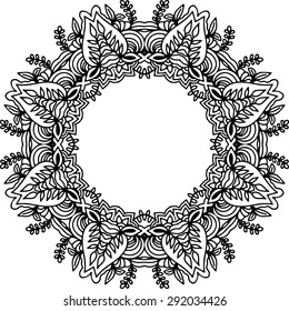Abstract ornament in circle. Decorative frame or wreath. Mandala. Vector illustration. Anti stress coloring book page for adults.