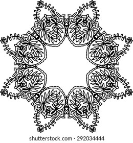 Abstract ornament in circle. Floral frame. Vector illustration. Anti stress coloring book page for adults.