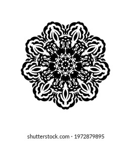 Abstract ornament in a circle. Luxurious pattern with lace motifs. Good for tattoos, prints, and postcards. Isolated. 