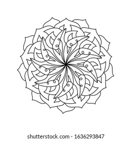 Abstract ornament in circle. Ornate mandala with herbal branch motifs. Element for design. Vector illustration. Vintage decorative elegant motif. Anti stress coloring book page for adults