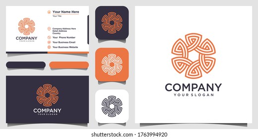 Abstract ornament circle shaped with line art vector symbols. logo design and business card design