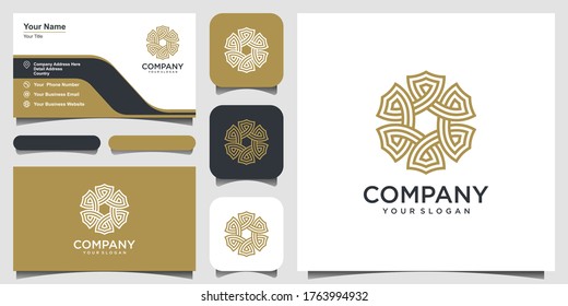 Resumen de forma circular con símbolos vectores de arte de línea. diseño de logotipo y diseño de tarjetas de visita