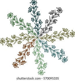 Abstract ornament. Decorative snowflake pattern. Vector illustration. Boho herbal and floral motifs. Design element for yoga mat, wall art, stickers, tattoo, tapestry, clothes, stationery.