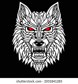 Abstract Ornament Doodle Art Wolf Illustration Cartoon Concept Vector. Suitable For Logo, Wallpaper, Banner, Background, Card, Book Illustration, T-Shirt Design, Sticker, Cover, etc