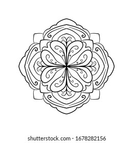Abstract ornament. Doodle mandala design. Coloring book element. Lacy pattern.