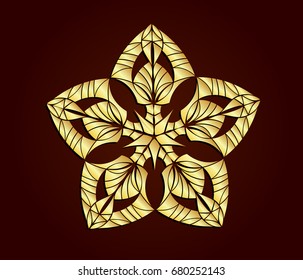 Abstract ornament. Gold ornament isolated on red background. 