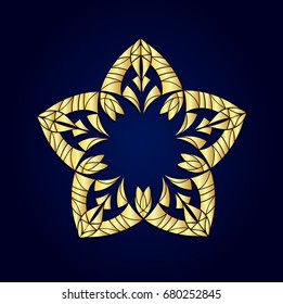 Abstract ornament. Gold ornament isolated on blue background. 