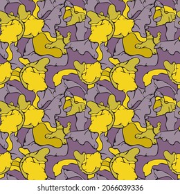 Abstract ornament, lilac and yellow colors. For decoration, printing on paper and fabric. Vector drawing.