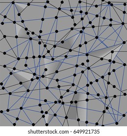 Abstract ornament from lines and circles in gray, black and blue colors a seamless pattern on a gray background.