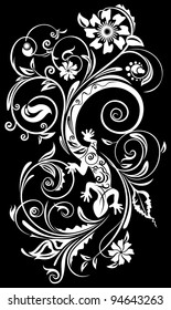 Abstract ornament with a lizard. silk-screen printing