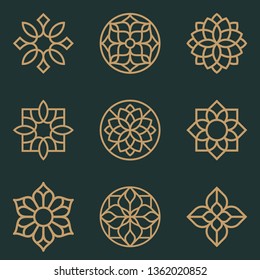 Conjunto de diseño vectorial de icono de símbolo de ornamento abstracto. Elegante símbolo de logotipo vectorial de adorno superior.