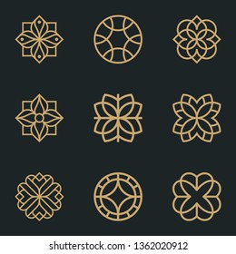 Conjunto de diseño vectorial de icono de símbolo de ornamento abstracto. Elegante símbolo de logotipo vectorial de adorno superior.