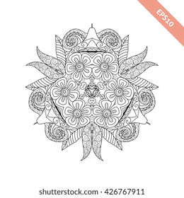 Abstract  ornament. Mandala. Background. Design for adult coloring book page.