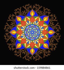 Abstract ornament. Mandala decorative pattern. Vector illustration. Bohemian, boho, ethnic, hippie motifs. Design element for yoga mat, wall art, stickers, tattoo, tapestry, clothes, stationery.