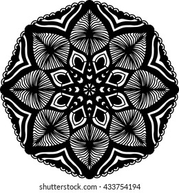 Abstract ornament. Mandala decorative pattern. Vector illustration. Bohemian, boho, ethnic, hippie motifs. Design element for yoga mat, wall art, stickers, tattoo, tapestry, clothes, stationery.
