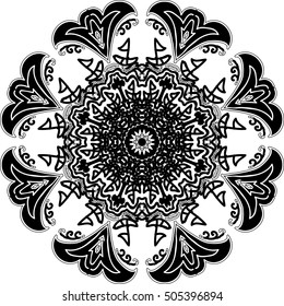 Abstract ornament. Mandala decorative pattern. Vector illustration. Bohemian, boho, ethnic, hippie motifs. Design element for yoga mat, wall art, stickers, tattoo, tapestry, clothes, stationery.
