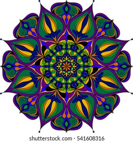 Abstract ornament. Mandala decorative pattern. Vector illustration. Bohemian, boho, ethnic, hippie motifs. Design element for yoga mat, wall art, stickers, tattoo, tapestry, clothes, stationery.