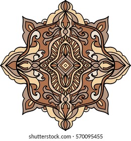 Abstract ornament. Mandala decorative pattern. Vector illustration. Bohemian, boho, ethnic, hippie motifs. Design element for yoga mat, wall art, stickers, tattoo, tapestry, clothes, stationery.