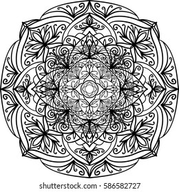 Abstract ornament. Mandala decorative pattern. Vector illustration. Bohemian, boho, ethnic, hippie motifs. Design element for yoga mat, wall art, stickers, tattoo, tapestry, clothes, stationery.