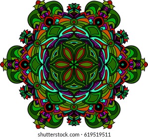 Abstract ornament. Mandala decorative pattern. Vector illustration. Bohemian, boho, ethnic, hippie motifs. Design element for yoga mat, wall art, stickers, tattoo, tapestry, clothes, stationery.