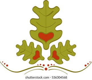 Abstract ornament of oak leaves with heart. oak ornament