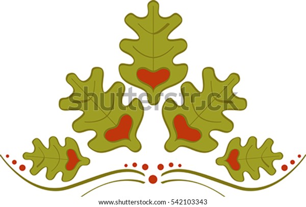Abstract\
ornament of oak leaves with heart. oak\
ornament