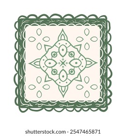 Abstract ornament and retro frame. Vector hand drawn illustration isolated on white background.