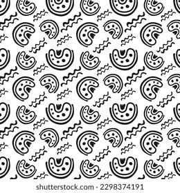 Abstract ornament, seamless pattern drawings of ancient tribe. Primitive ethnic ornament, petroglyph. Ancient patterns. Prehistoric art of cavemen. For print, textiles, fabrics. Vector illustration