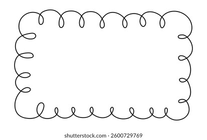 Abstract Ornament. Simple frame, border. Spiral, lines, curls. Banner, place for text. Doodle, hand drawing. White isolated background.