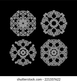 Abstract ornament, stencil round pattern, cut out design, decor element, set of 4