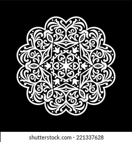 Abstract ornament, stencil round pattern, cut out design, decor element, vector illustration