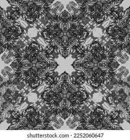 Abstract ornament with swirl and geometrical forms, seamless pattern with vector hand drawn illustrations 