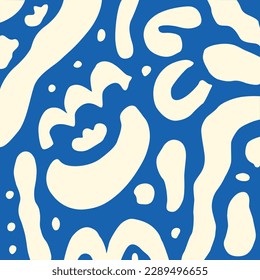 Ornamento abstracto con formas blancas de estilo plano, ilustración vectorial sobre fondo azul. Elemento de diseño decorativo, dibujado a mano, patrón de formas simples