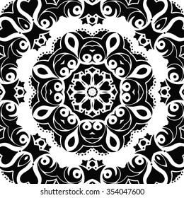 Abstract ornamental background. Black round pattern. Vector background