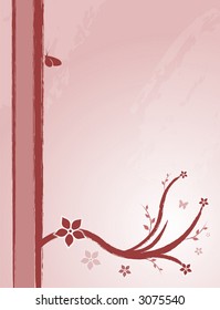 Abstract, ornamental background with flowers, leafs and butterfly