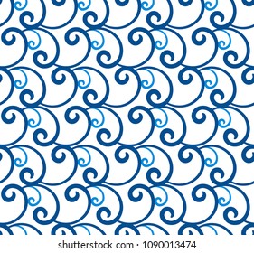 Abstract ornamental background with vector swirls, curly wave lines, seamless pattern